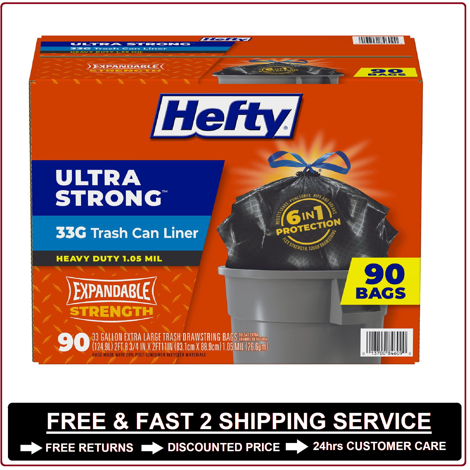 Hefty Ultra Strong Drawstring Trash Bags, Unscented 33 gal., 90 ct. gallery
