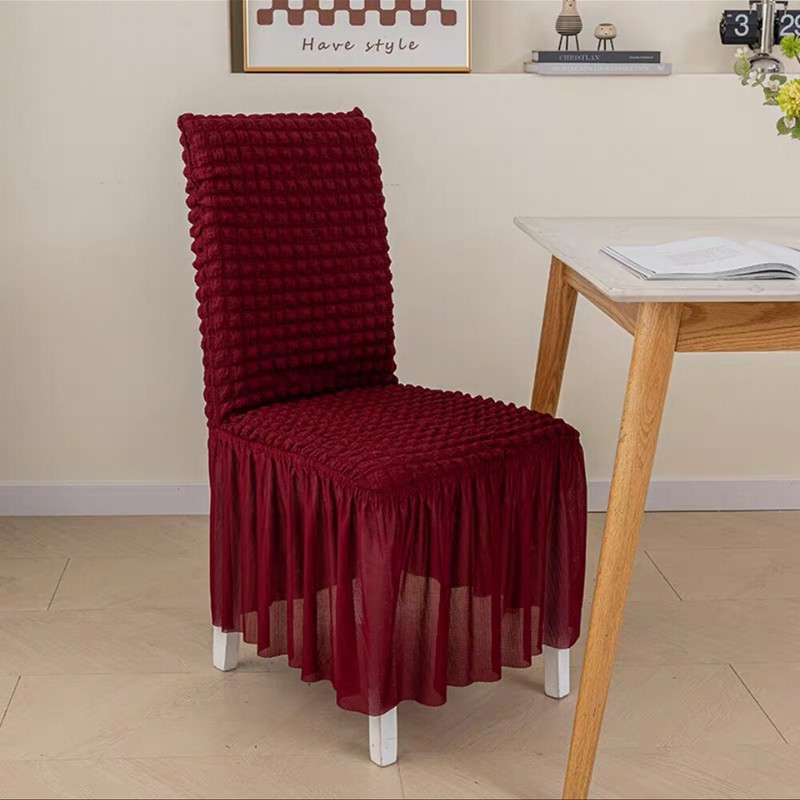 Bubble Lattice Slipcovers Stretch High Back Dining Room Chair Covers with Skirt gallery