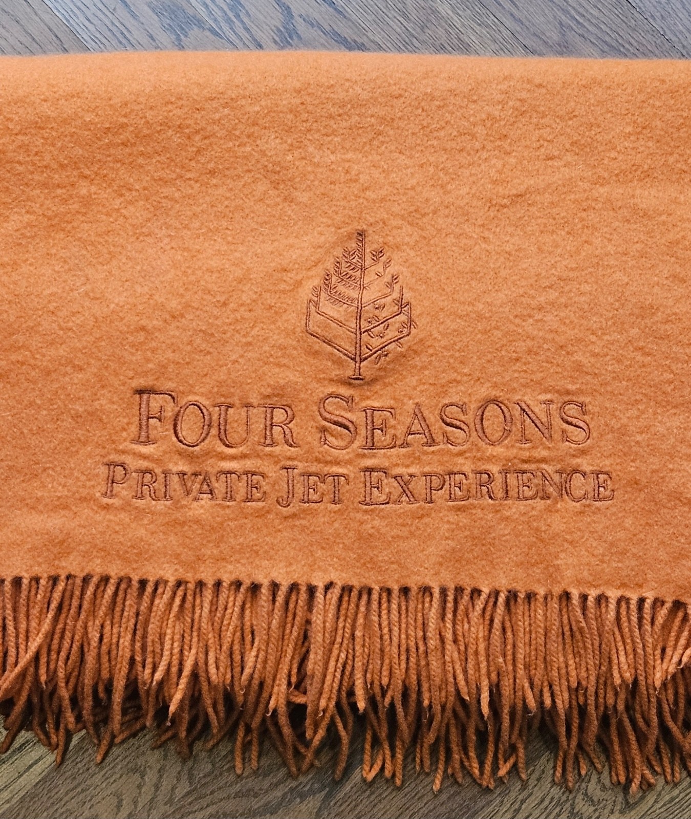 Four Seasons Cashmere Private Jet Experience Fringe Orange Blanket SEE NOTE gallery