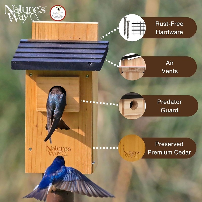 Cedar Bluebird House with Viewing Window & Predator Guard - 12" Tall gallery