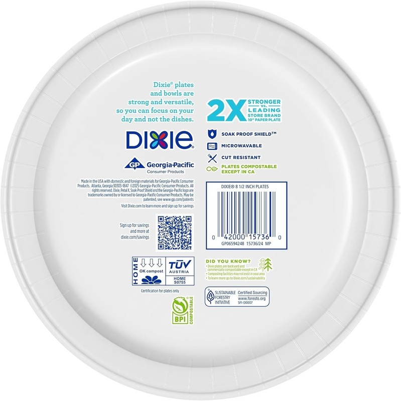 Dixie Medium Paper Plates 8.5 Inch 90 Count 2X Stronger* Microwave-Safe Soak gallery