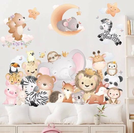 Large High quality PVC Removable Animal Zoo Moon Wall Decal for kids rooms- Star gallery