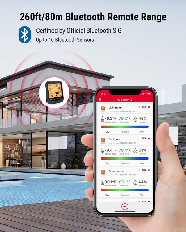 TempPro TP359W Smart Bluetooth Hygrometer Thermometer App Alert 260ft Range gallery