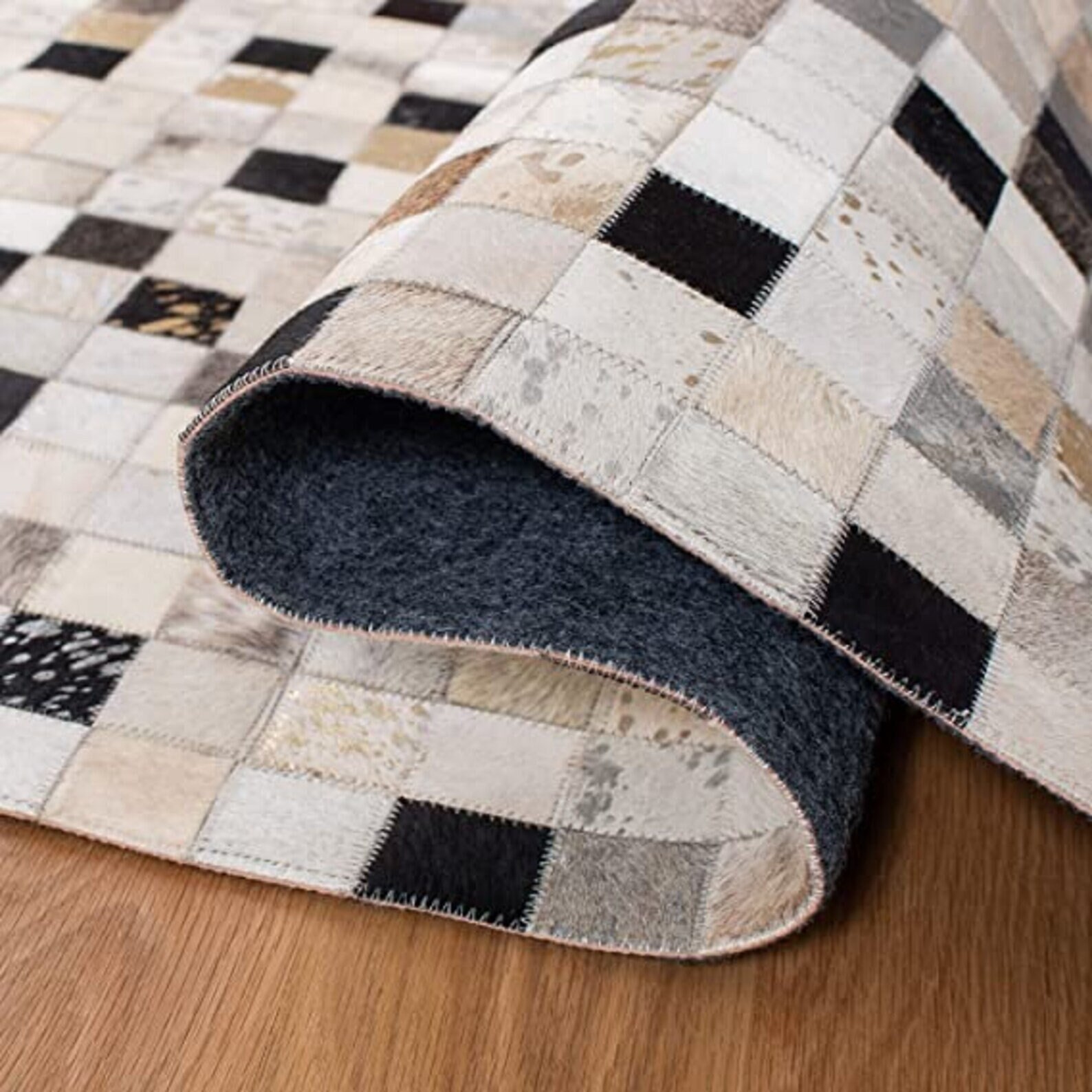 Genuine Leather Patchwork Area Rug Mosaic Cowhide Carpet Modern Living Room Rug gallery