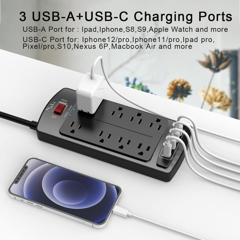 Certified Surge Protector with 8 Outlets & 4 USB Ports - 2700 Joules gallery