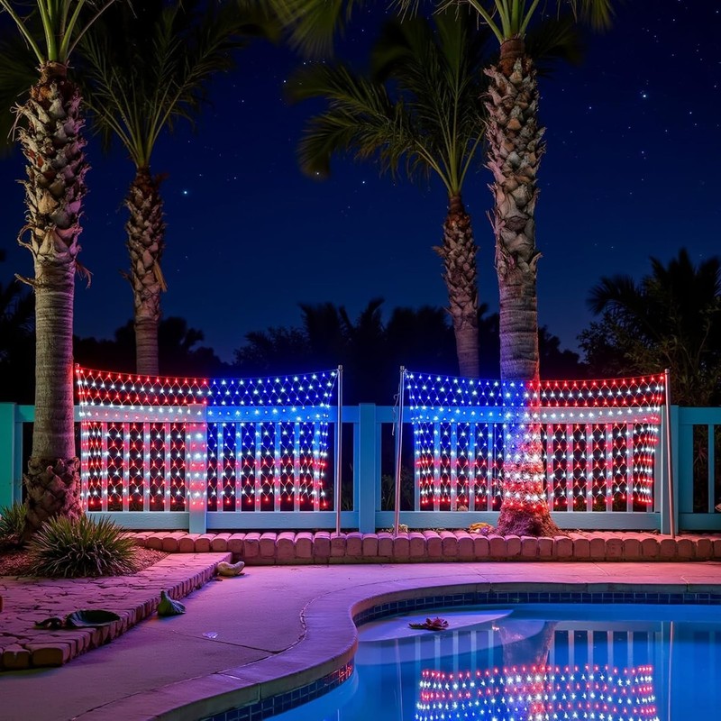 American Flag String Lights, Waterproof Led Flag Net Light, with 420 Super Brigh gallery