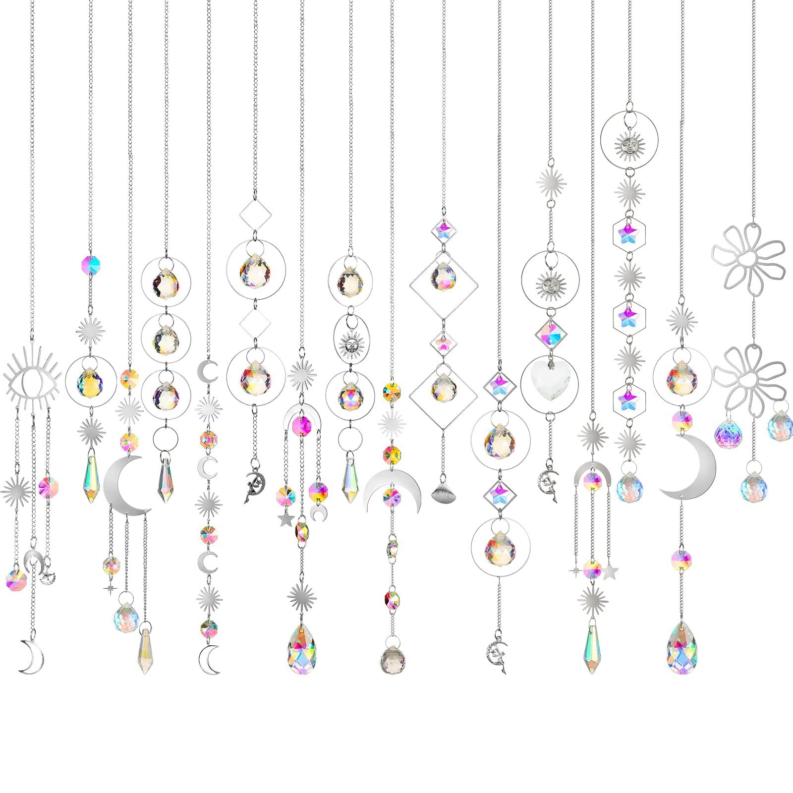 16 Pcs Colorful Crystal Suncatchers with Chain - Hanging Prism Window Decor, Gif gallery