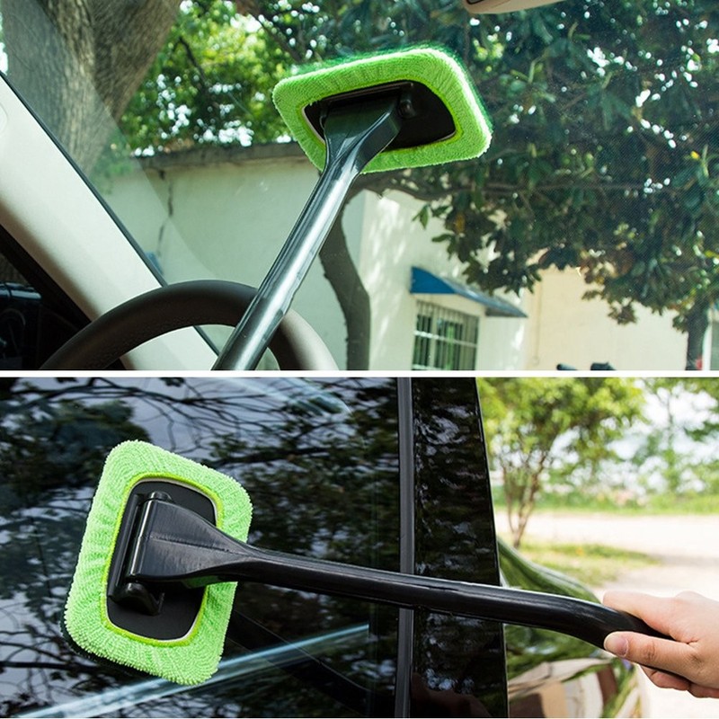 CAR WINDOW CLEANER WINDSHIELD CLEANING WAND TOOL ROTABLE HEAD W/ 5 REUSABLE PADS gallery