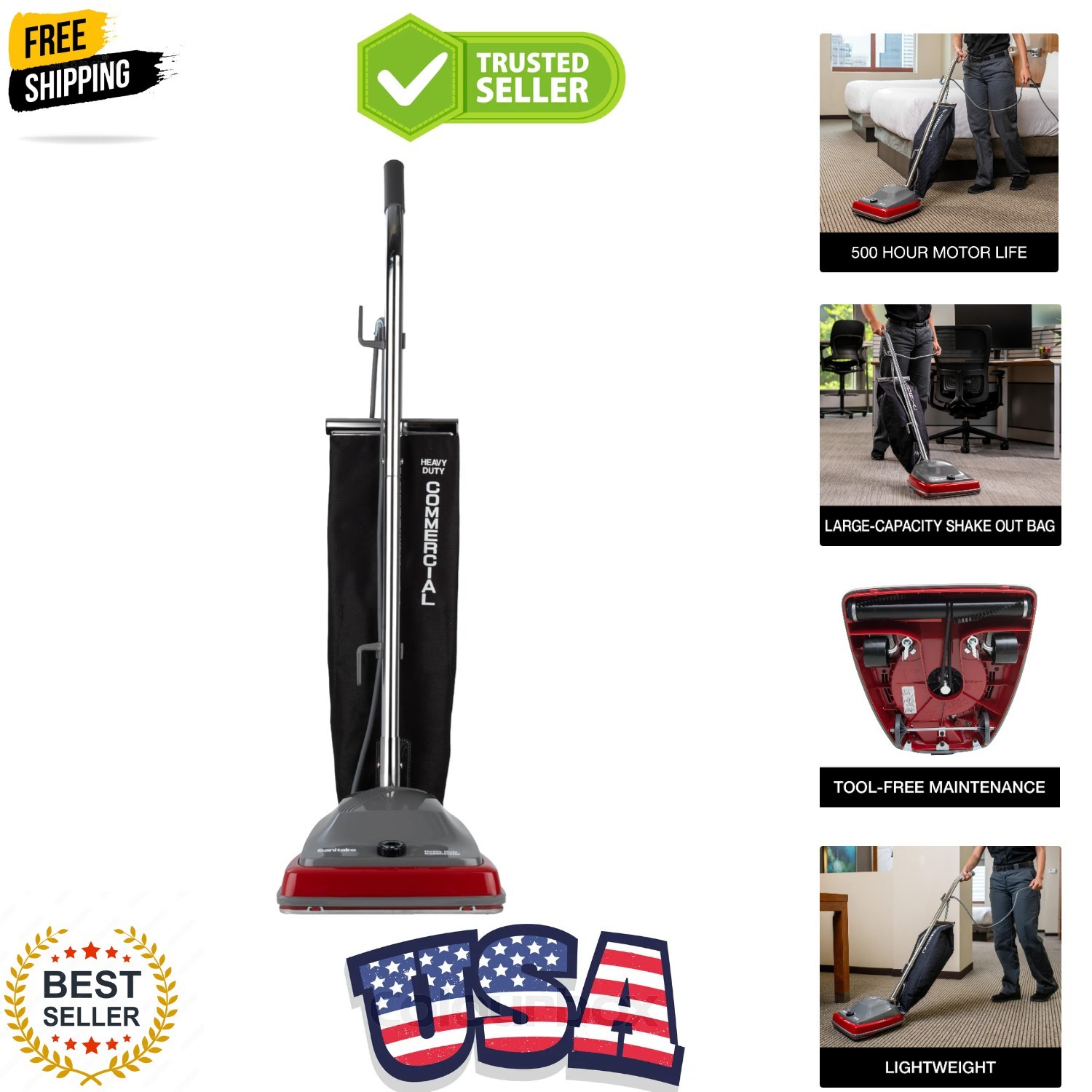 SC679K Tradition Upright Commercial Bagged Vacuum, Red gallery