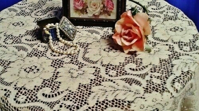 Classic Lace Tablecloth Throw Table Topper 66 X 62 Natural Organic Cotton Brown gallery