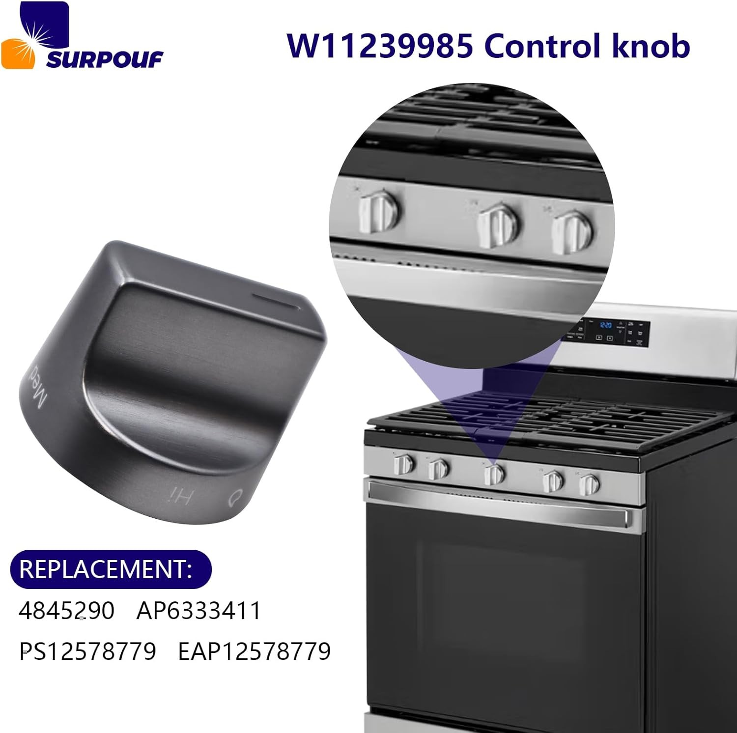 W11239985 Control Knob Compatible with Whirlpool Gas Ranges Replace Sliver gallery