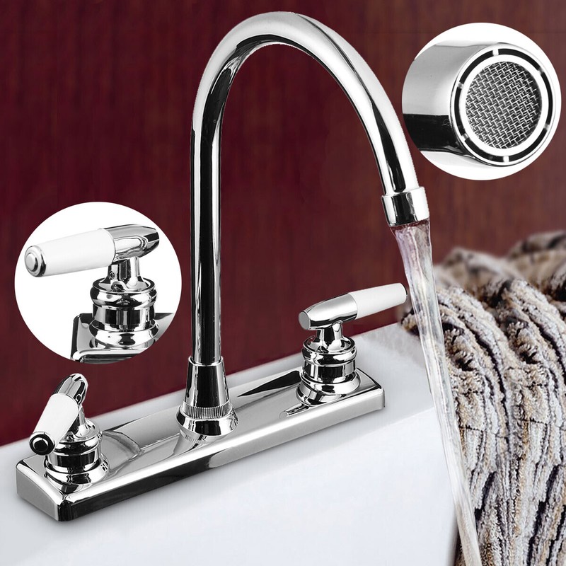 High Arc 2-Handle Standard Kitchen Sink Faucet Mixer Tap in Plastic For Home RV gallery