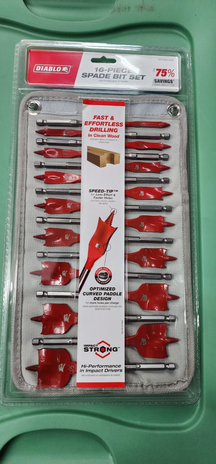 Diablo Spade Bit 16 Piece Set W/Case~ DSP2980-S16P, New Factory Sealed gallery