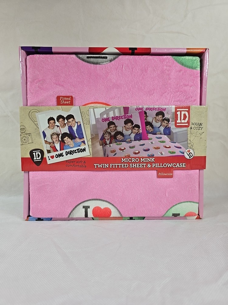 One Direction Micro Mink Twin Sheet Set Pink 2pc Vintage Harry Styles 1D RARE