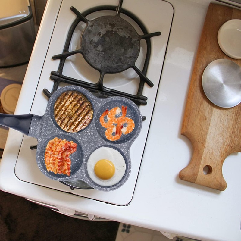 4 Hole Cup Egg Hamburger Pancake Maker Non-Stick Frying Pan with Wooden Handle gallery
