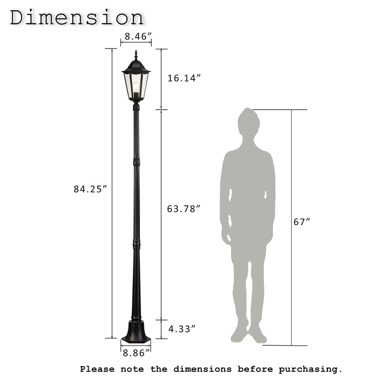 84" Black Adjustable Outdoor Lamp Post Light-Hardwired,Weatherproof,Yard,Garden gallery