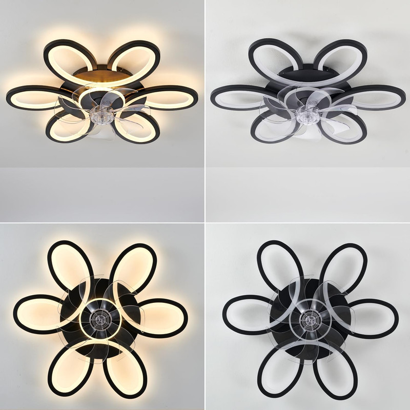 Modern Black-Star Flush Mount Ceiling Fan with Dimmable LED Light & Remote gallery
