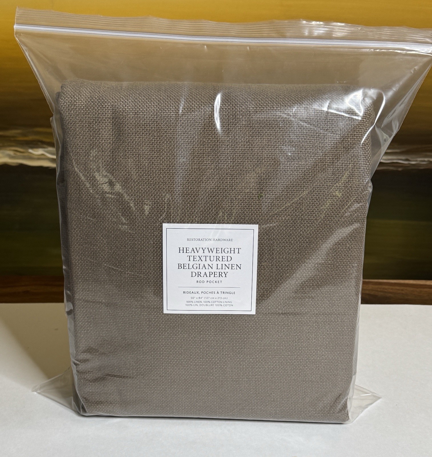 Restoration Hardware Heavyweight Textured Belgian Linen Drape RP 50 x 84 Mocha gallery