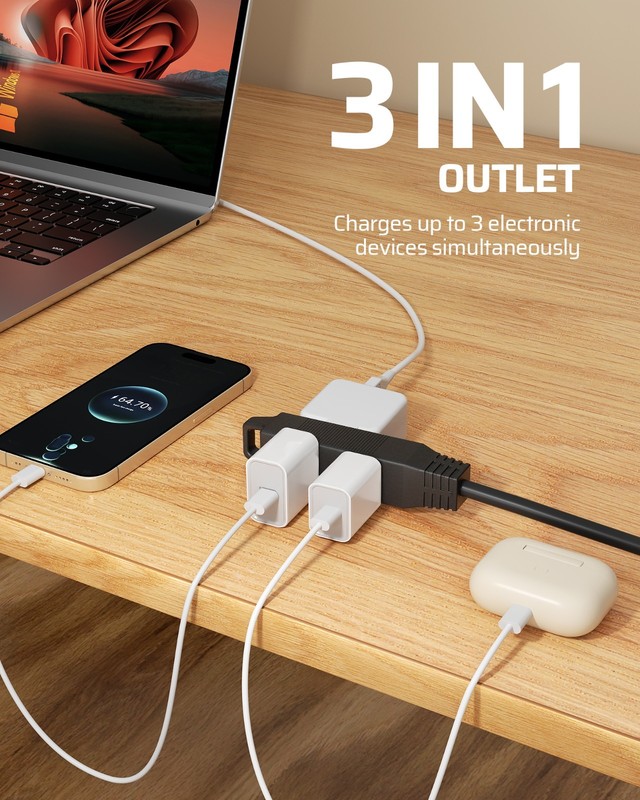 DEWENWILS 2-Pack 3FT Extension Cord 360° Swivel Plug 13A 1625W ETL Listed Indoor gallery