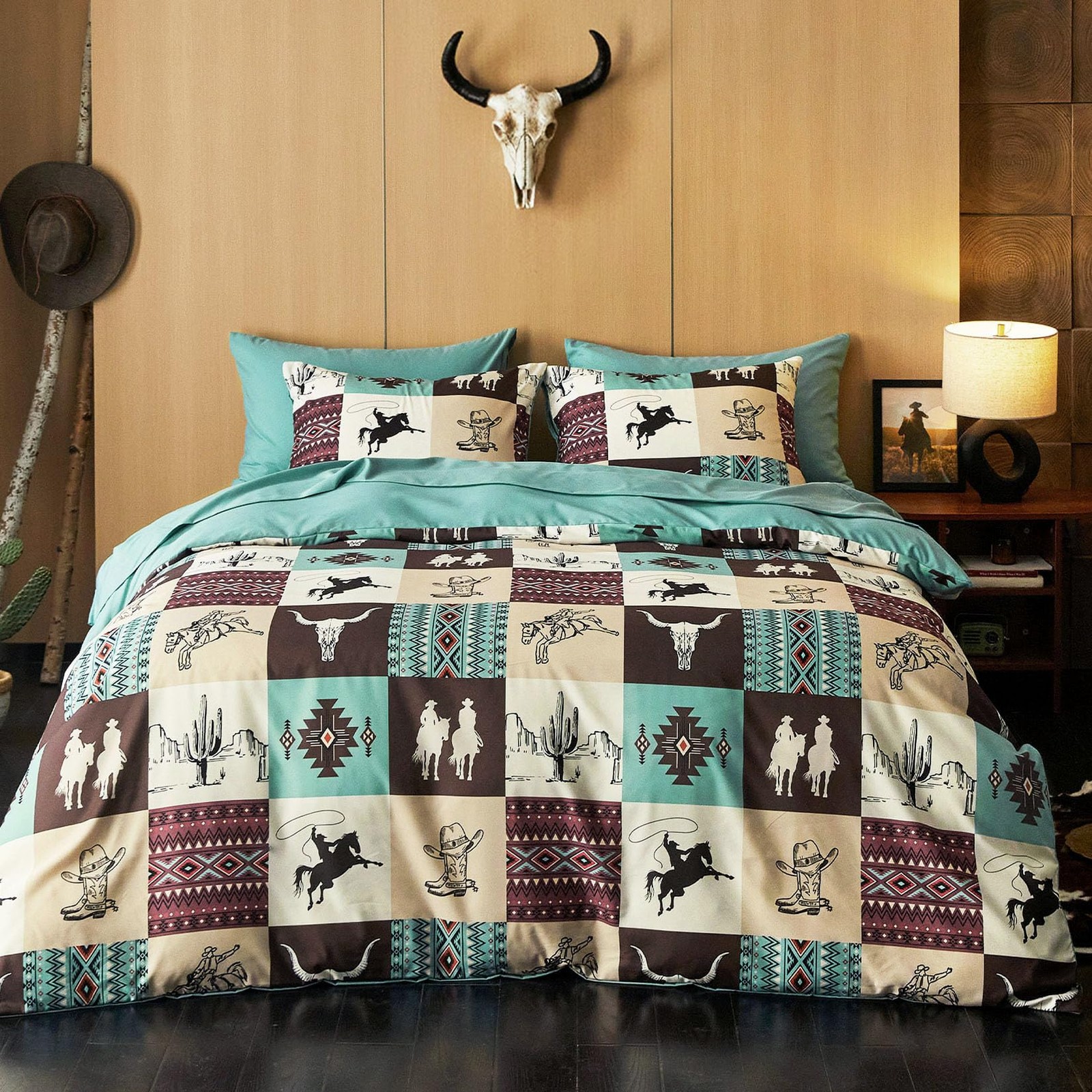 Western Comforter Set with Sheets, Southwestern Aztec King Turquoise Taupe gallery