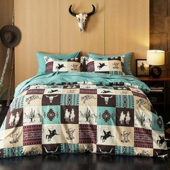 Western Comforter Set with Sheets, Southwestern Aztec King Turquoise Taupe
