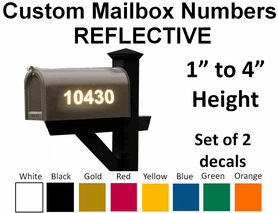 SET OF 2 - Custom Mailbox Numbers REFLECTIVE Vinyl Decals Stickers house street gallery