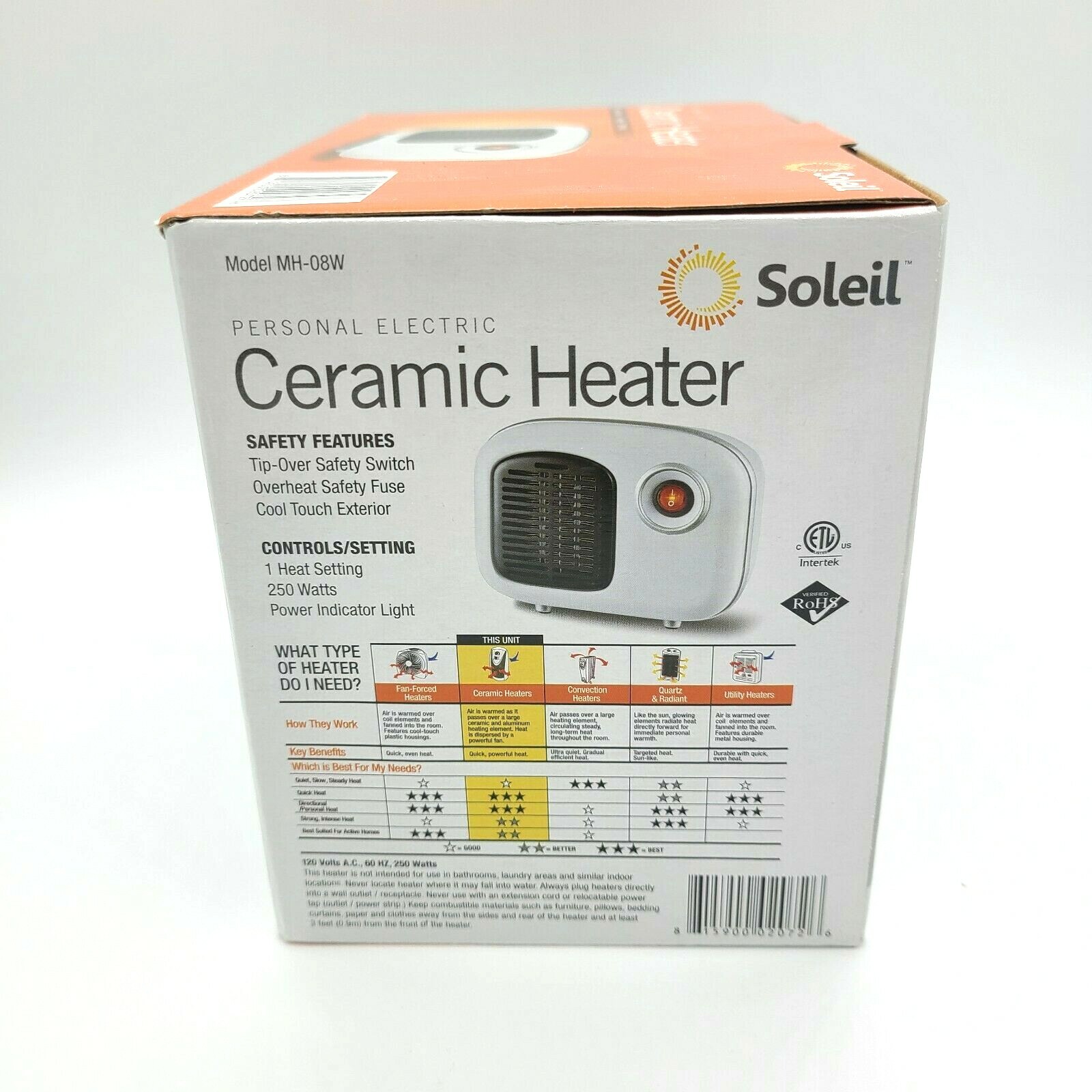 Soleil Personal Indoor Ceramic Mini Heater White New 250W Free Shipping gallery
