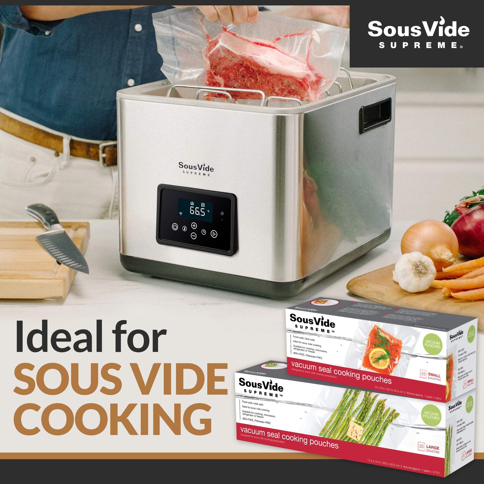 SousVide Supreme Vacuum Seal Cooking Pouches, 8x12 inches,1 Quart, 25 Pouches gallery