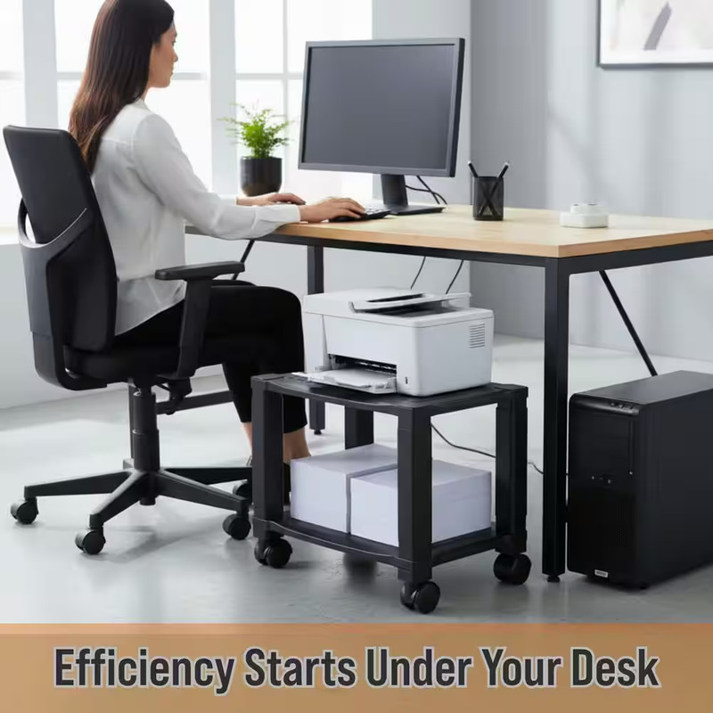 2 Tier Printer Stand with Wheels Mobile Rolling Cart Small Office Storage gallery