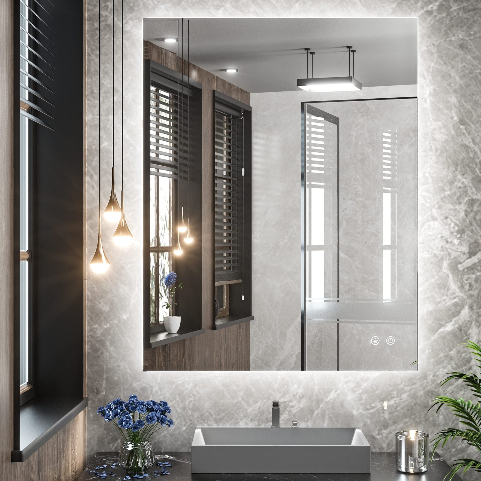 24x32 LED Backlit Mirror Bathroom with Light,3Color White/Warm/Natural,Anti-F... gallery
