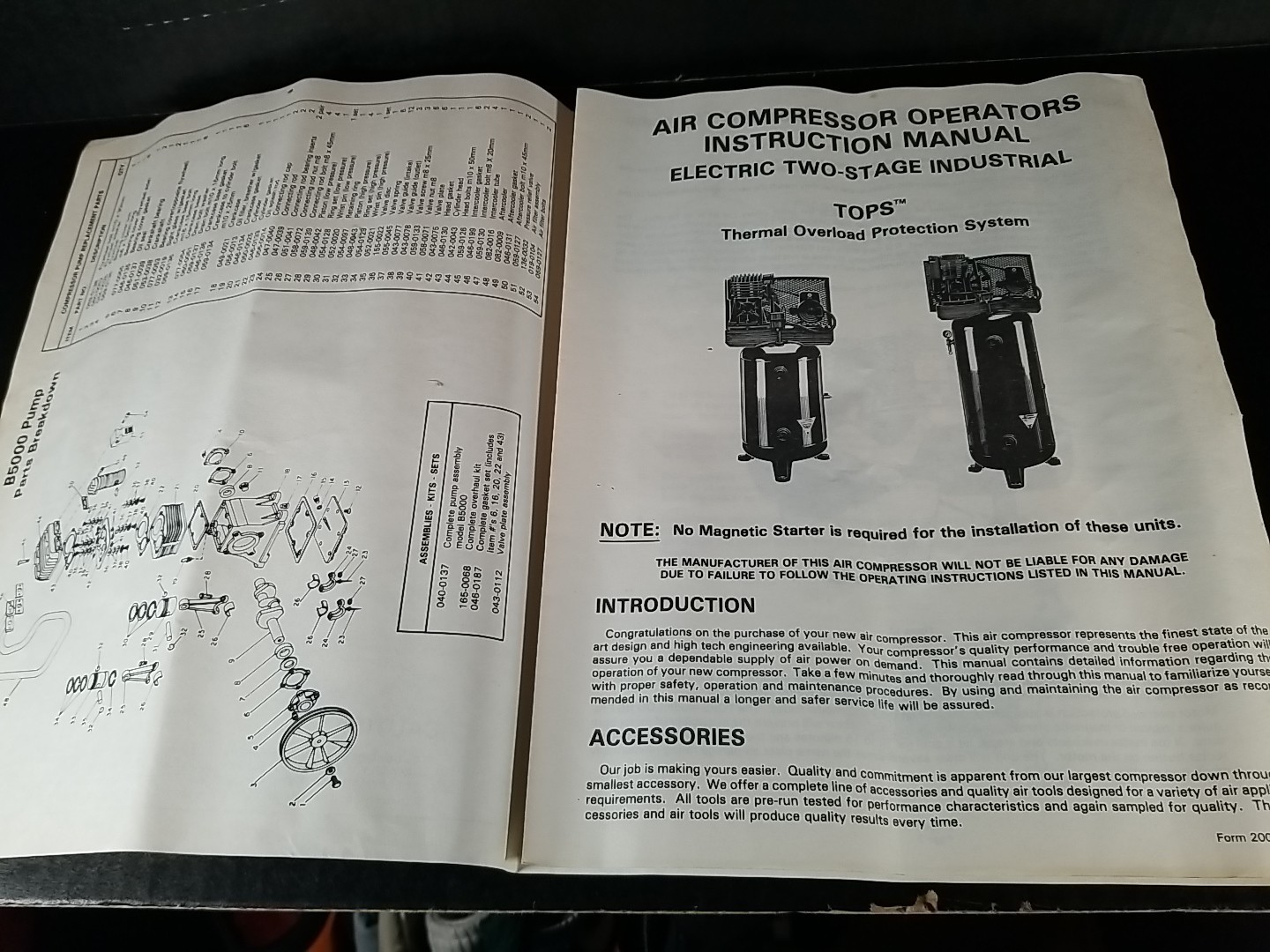 Sanborn Mfg. Two Stage Electric Air Compressor Operators Manual 51-AT22 Series gallery
