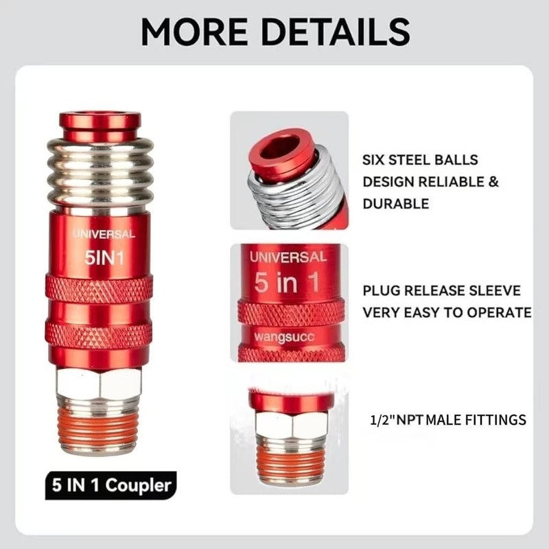 5 In 1 Universal Quick Industrial Connect Coupler Air Hose Fittings1/2” NPT 5- gallery