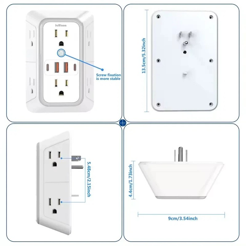 6 Outlet Extender Surge Protector Multi Plug Wall Adapter USB Charger Ports with gallery
