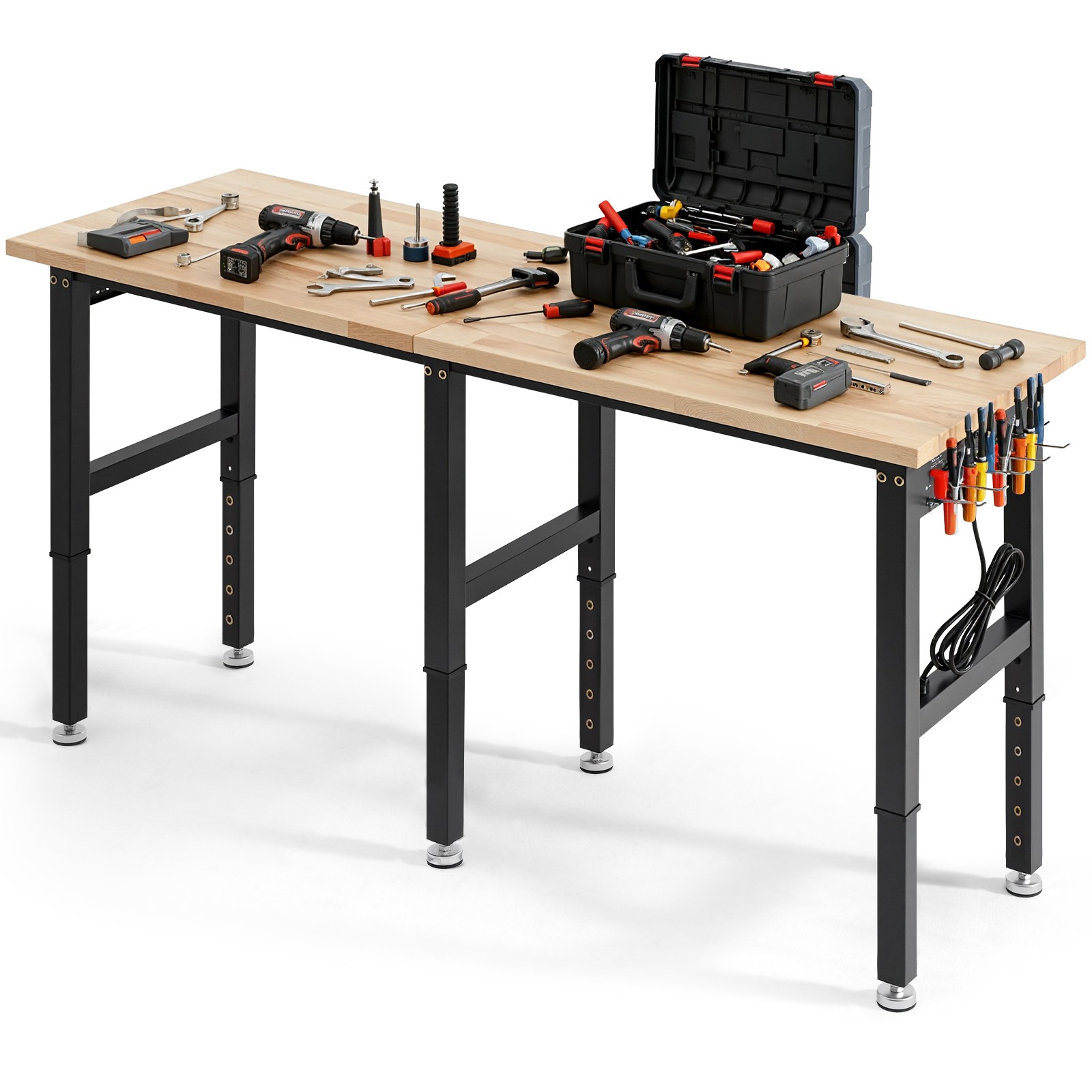 VEVOR Adjustable Workbench 72 x 24 in Oak Wood Top Workbench with Power Outlets gallery