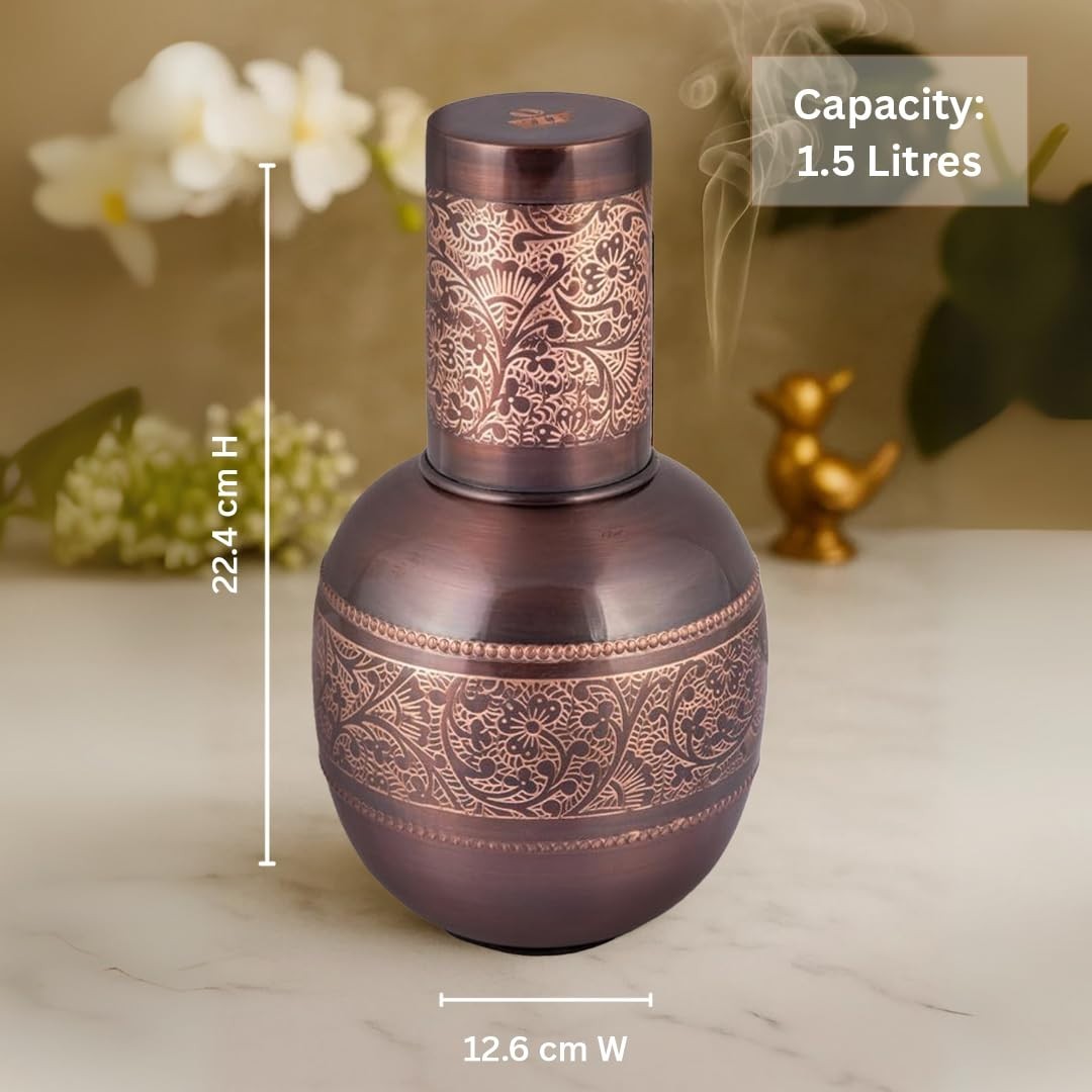 Copper Water Jug 1500 ml Handcrafted Heavy-Gauge Pure Copper Ayurvedic Pitcher gallery