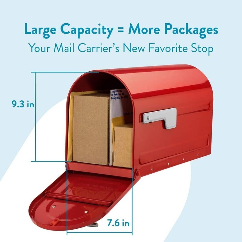 Boulder Red, Large, Steel, Post Mount Mailbox with Silver Handle and Flag gallery