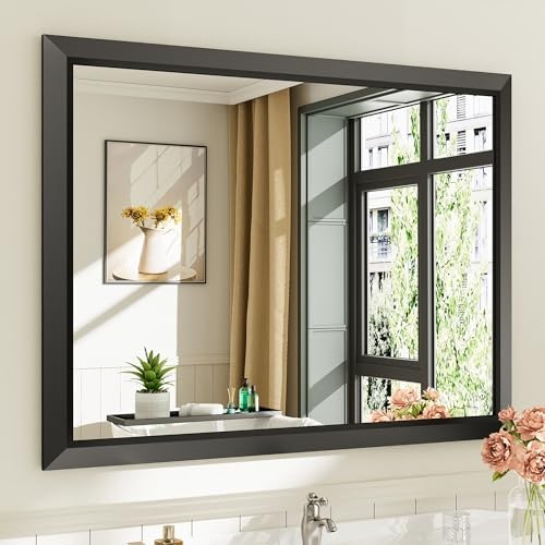 40x30 Inch Bathroom Mirror for Wall, Thick Metal Framed 40"L x 30"W Black gallery