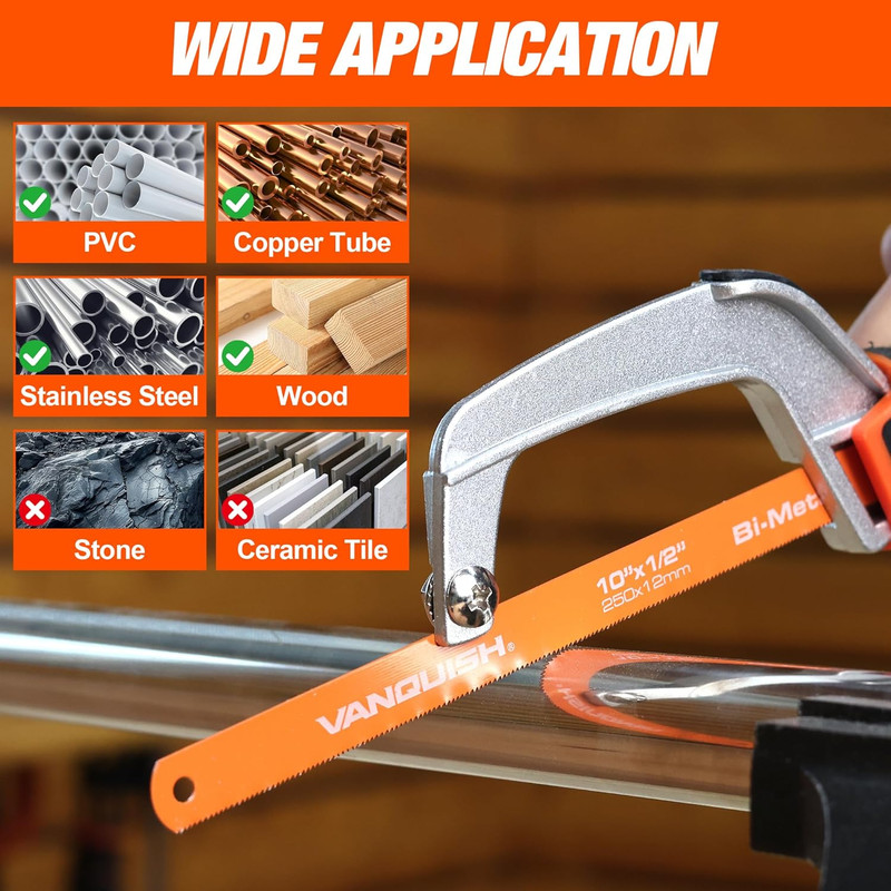 Hacksaw, Compact Hand Operating Hack Saw with 10 Inch Aluminum Frame, Bi-Metal H gallery
