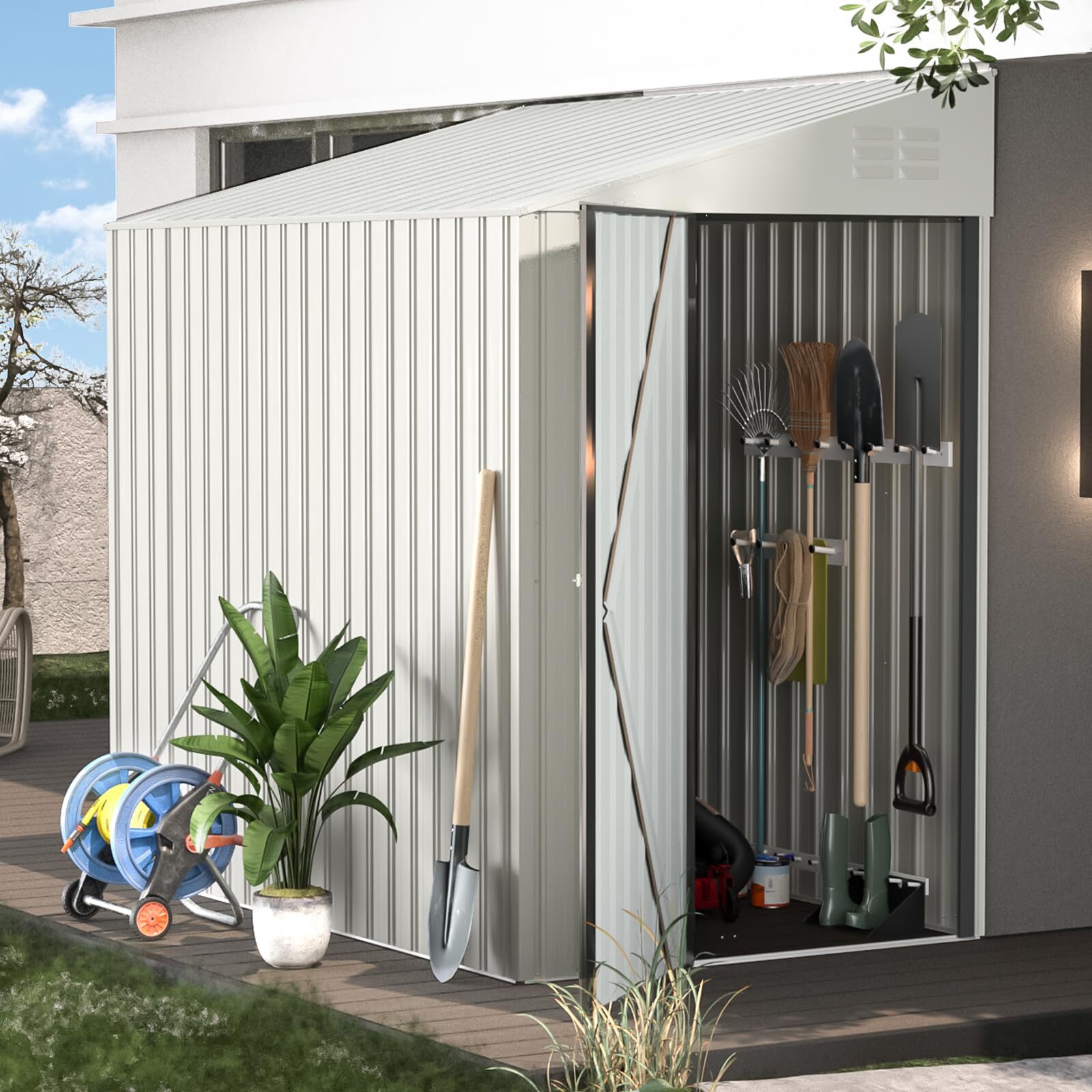 Outdoor Lean to Storage Shed Metal Side Door Shed Outdoor Storage Cabinet Garden gallery