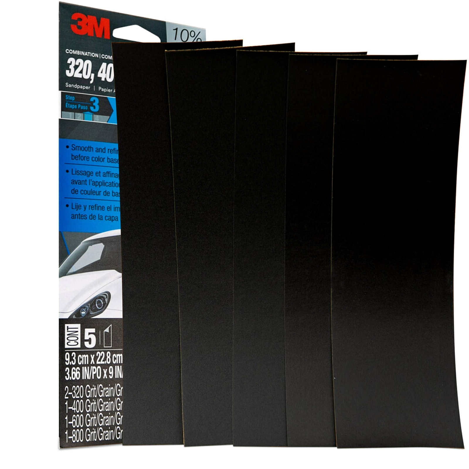 3M Wetordry Sandpaper, 03024, Assorted Grits, 3 2/3 in x 9 in, 5 Sheets Per Pack gallery