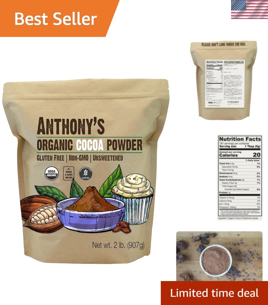 Anthony's Organic Cocoa Powder (2 lb) - Non-GMO, Unsweetened for Baking Delights gallery