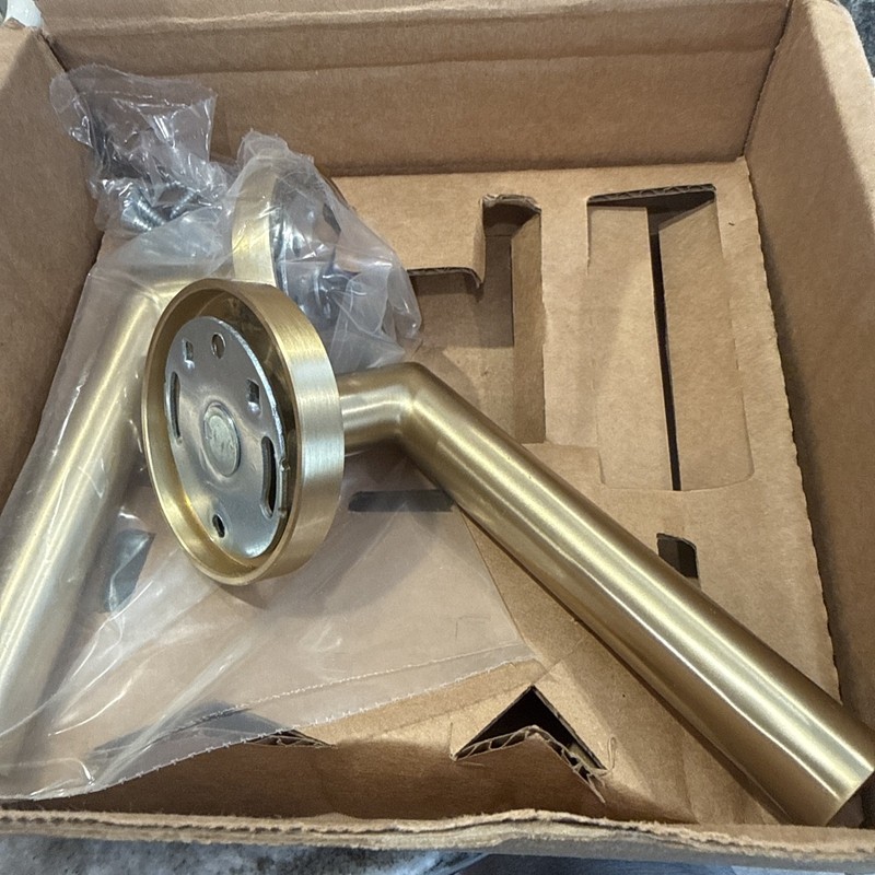 Emtek Stuttgart Leverset Dummy Pair W/ Disk Rosette Satin Brass - 5059-STU-US4 gallery