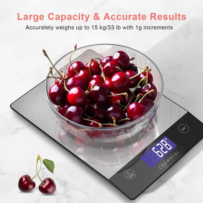 Food Scale, Rechargeable 304 Stainless Steel Digital Kitchen Scale Upto 33Lb Wei gallery