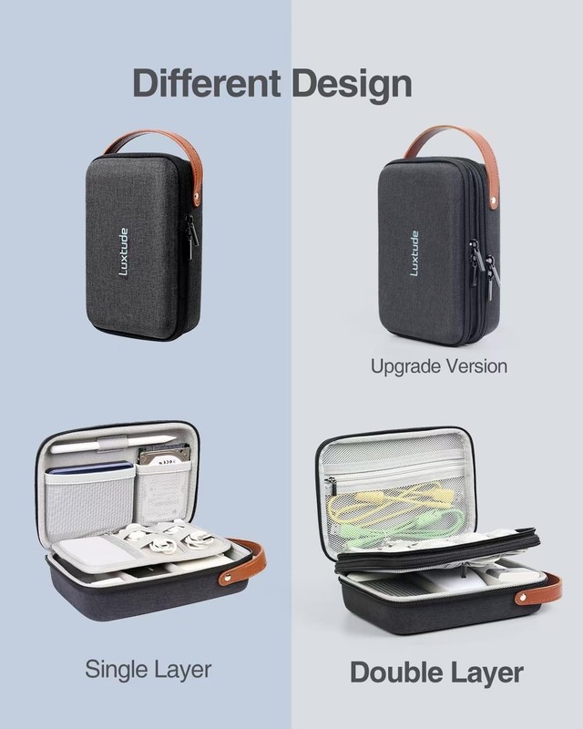 Double-Layer Hard Shell Electronics & Charger Travel Organizer Case (Black) gallery