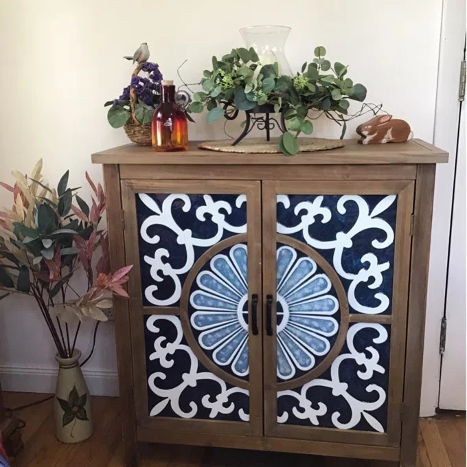 Chinoiserie Porcelain Pattern Accent Cabinet, Modern Wood Storage Sideboard gallery