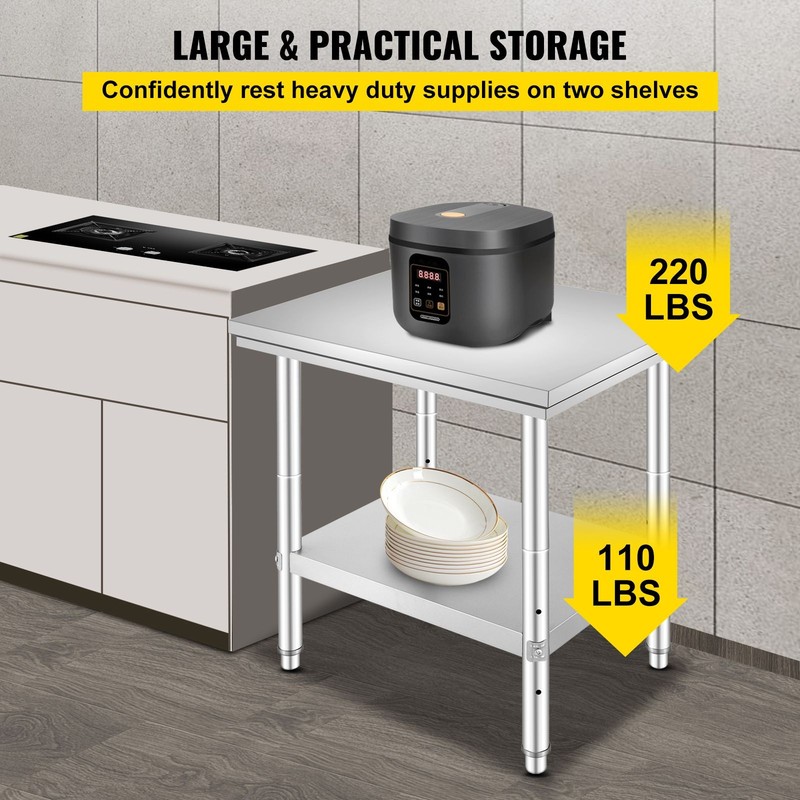 3-Level Adjustable Stainless Steel Prep Table 24x30x31in 700lb gallery
