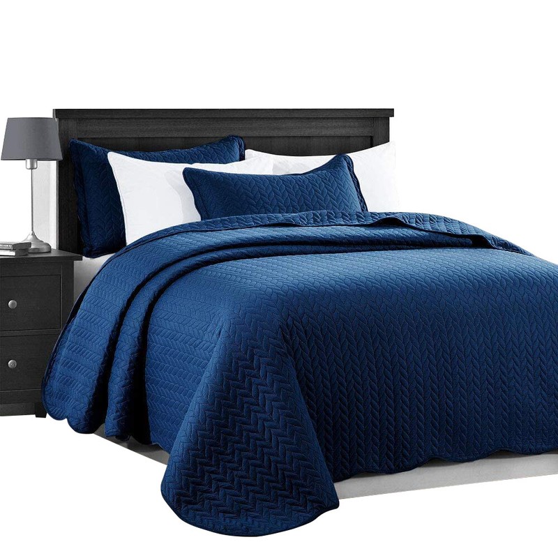 3 Piece Embossed Quilted Bedspread King Size Comforter Set Coverlet Bed Throws gallery
