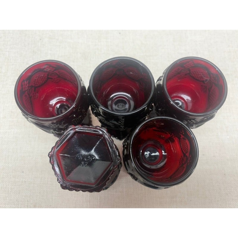 Avon 1876 Cape Cod Ruby Red Glass Cordial Goblets Set of 5 Vintage Wine Glasses gallery