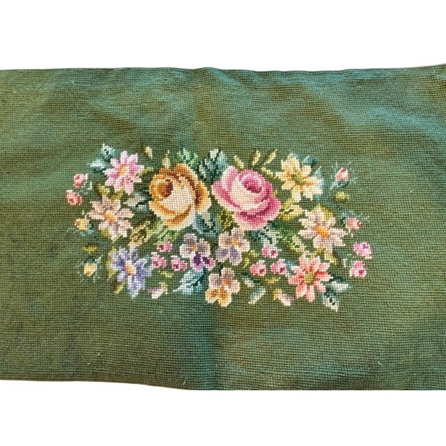Handcrafted Needlepoint Floral Panel Unisex 23x14 Green Excellent Vintage Rose gallery
