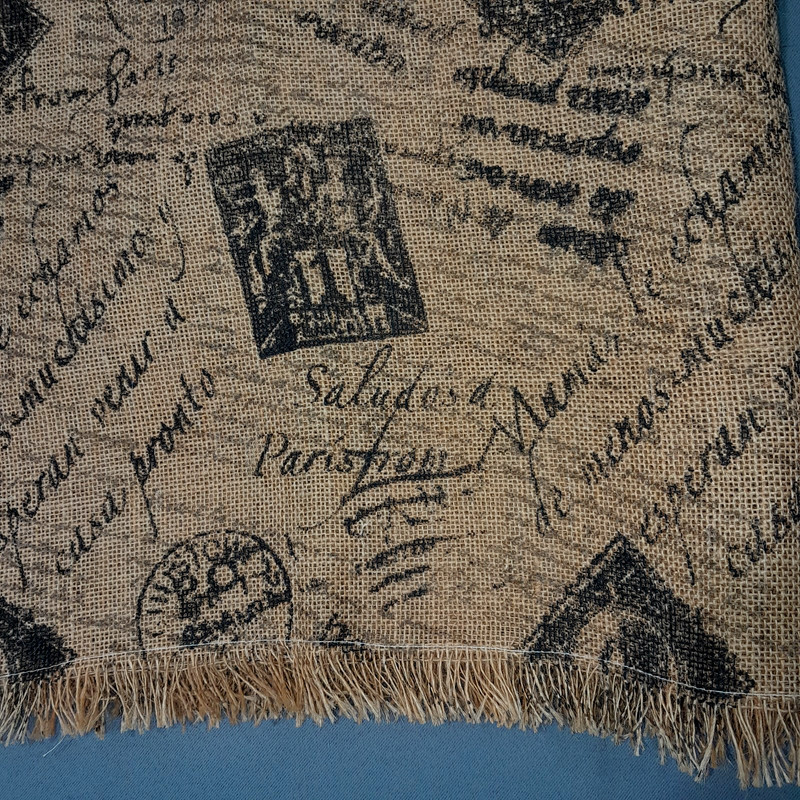 Table Runner Topper Brown Burlap French Country Paris Postage Grain Sack 23X58 gallery